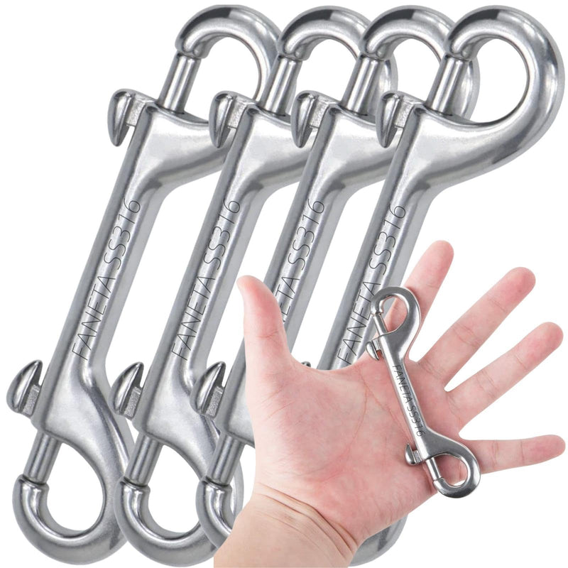 Double Ended Bolt Snap Hooks - Double Sided Trigger Snaps - Marine Scuba Diving Clips - Heavy Duty Stainless Steel 316 - for Dog Leash, Key Chain, Horse Tack, Feed Bucket - Set of 4 90mm