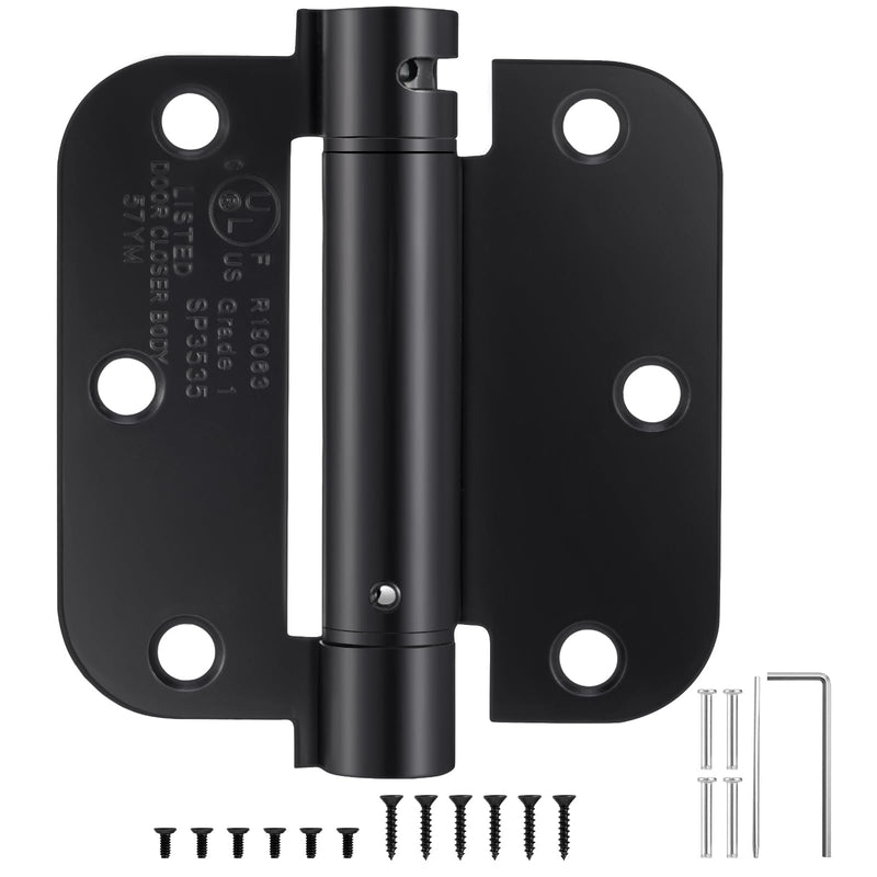 2 Pack | Self Closing Door Hinges 3.5”×3.5”, HBL' Automatic Door Closer Hinges with 5/8" Radius Corners, Adjustable Spring Door Hinge for Home, Garage & Basement Doors. ‎3.5" x 3.5" Black 2