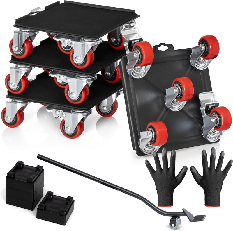 Heavy Furniture Movers with Wheels Heavy Duty Furniture Dolly for Piano Pool Table Safe Moving Equipment Double Bearings and Locks 360° Rotation Casters Load 2000 Lbs,(6.9x6.3 Black-Red) 6.9x6.3"