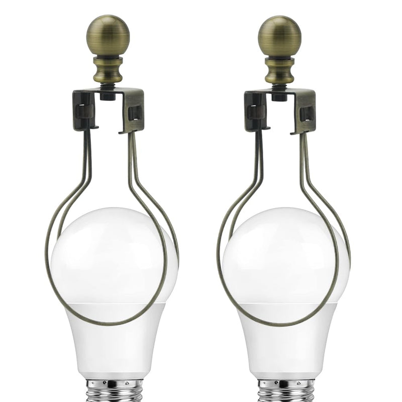 2Pcs Lamp Shade Light Bulb Clip Adapter Kit, Bronze Lampshade Holder Adapter with Round Top Finial, No Harp Required, Clip on Bulb, DIY Replacement Repair Table & Floor Light Metal Parts Metal Ball Finial