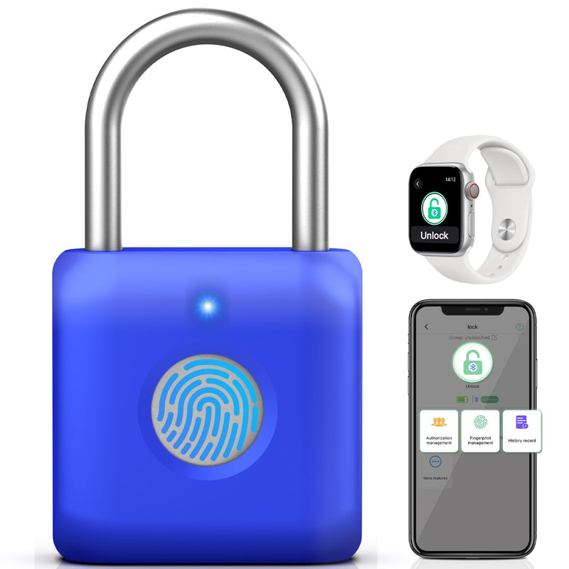 Pothunder Fingerprint Padlock, Smart Padlock, Locker Lock, Combination Lock, Fingerprint Lock with APP Unlock, USB Rechargeable, Suitable for Gym Locker, Locker(Sapphire Blue) Sapphire Blue