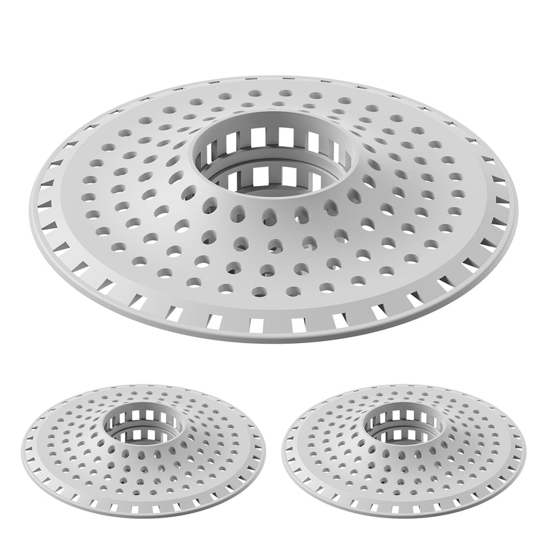 Bathtub Drain Hair Catcher,Silicone Tub Hair Catcher Drain Protector,All-in-one Shower Hair Drain Catcher Strainer for 1.48'' to 1.76'' Regular Drains, 3PCS A-grey