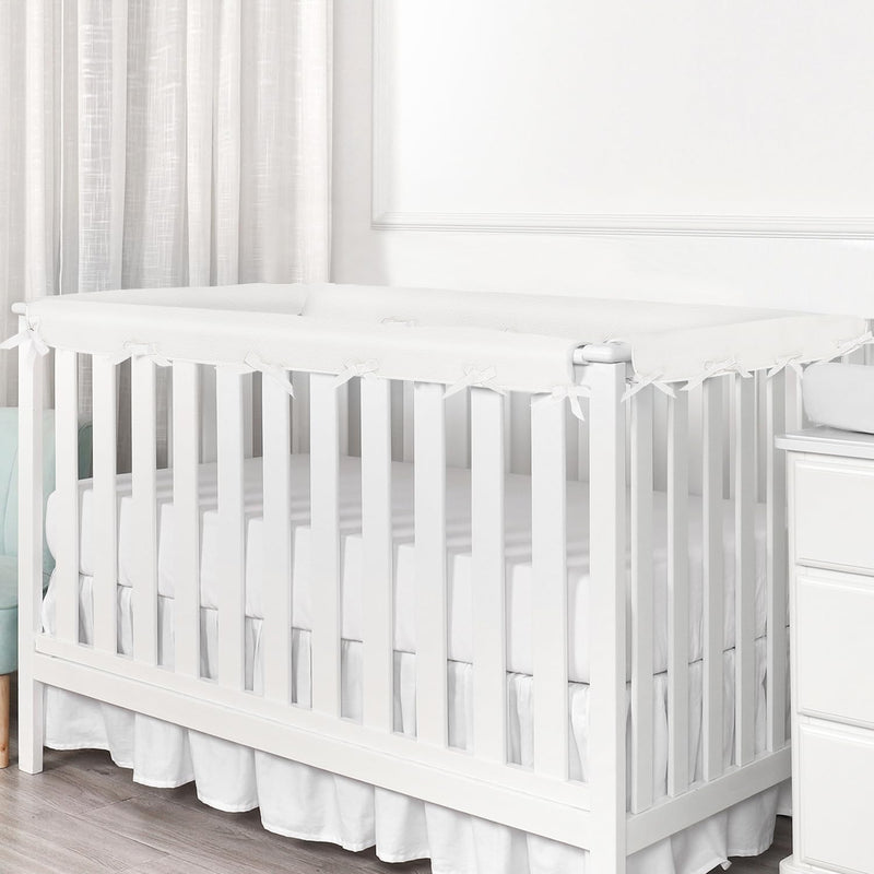 4 Pc Breathable Crib Rail Covers for Teething Mesh Corner Edge Protector Strip, Soft Furniture Guards, Reversible Guardrail Cover Protector for Boys Girls(White)