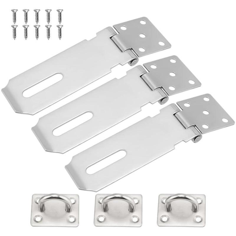 3PCS 5Inch Door Lock Hasp Latch Stainless Steel Safety Padlock Latches Hardware Extra Thick Hasp Lock Latch with Screws for Doors, Cabinets, Closets,.etc Silver
