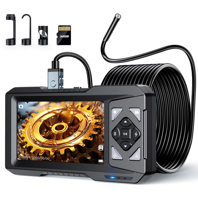 4.3" Endoscope with Light,1080P HD Photo Video Inspection Camera, IP67 Waterproof Borescope with 16.4FT Semi-Rigid Cable,Snake Sewer Camera with 6 LED Lights,32GB SD Card