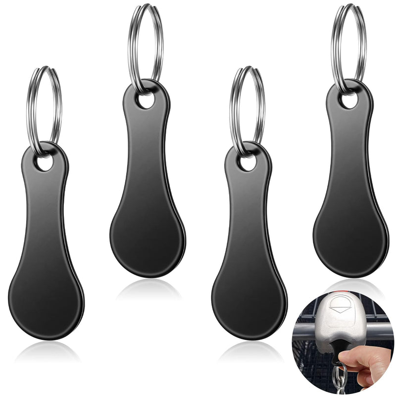 Shimeyao 4 Pcs Portable Aluminum Alloy Key Ring Metal Shopping Cart Trolley Tokens Unisex Gift Keyrings for Men Women Black