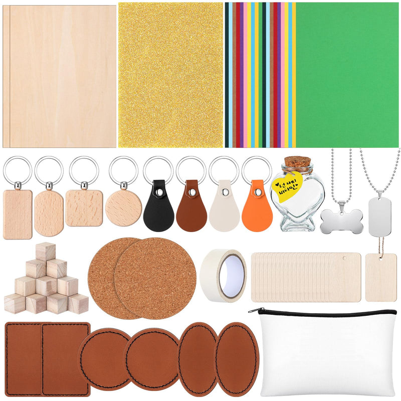 Dunzoom 96 Pcs Laser Material Explore Kit Laser Engraving Material for Laser Crafting, 18 Kinds Laser Engraving Accessories Includes Leather, Acrylic, Basswood, Metal, Wood Materials