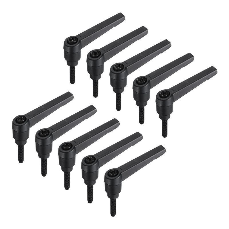 uxcell 10pcs Lever Adjustable Handles M5 x 20mm Metric Male Thread, Level Clamping Handle Hand Stud Knobs Rotating Screw Handles Bolts with Locking Lever, Black