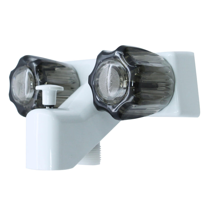 WMF Mobile Home RV Tub & Shower Faucet, Smoke Double Handles, 4" on Center, Non Metallic, for Travel Trailers, Campers Must Haves, Motorhomes Accessories, Farmhouse White