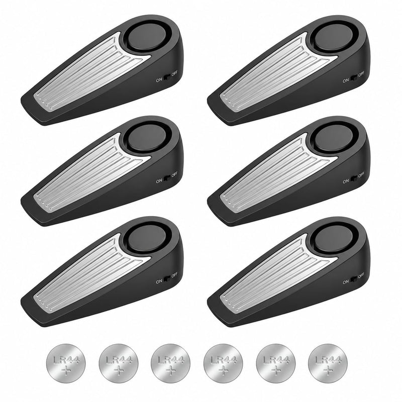 Door Stoppers Alarm Security, 120dB Security Alarm, Hotel Door Alarm, Door Stoppers for Bottom of Door, for Travel, Hotel, Apartment, College Dorm Room, Airbnb Stays, Black, 6 Pack