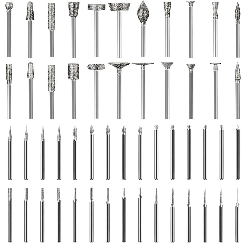 52Pcs Diamond Grinding Bit Polishing Kit Compatible with Dremel, Stone Carving Set Diamond Bits 1/8" (3mm) Shank Accessories for Stone Glass Ceramics Carving, Polishing, Grinding 52PCS