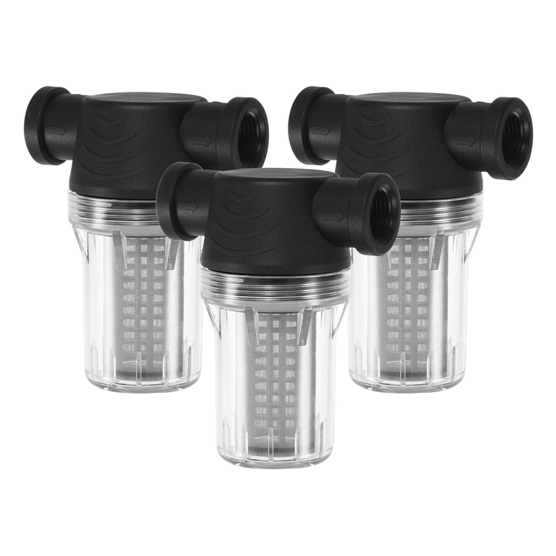 3-Pack Water Pump Strainer with 100 Mesh Stainless Steel Filter Screen, 1/2" Inch Female NPT in-line Strainer for Garden Hose Outdoor RV Water Tank Pressure Washer [Black]