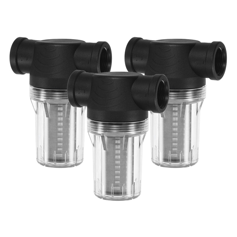 3-Pack Water Pump Strainer with 100 Mesh Stainless Steel Filter Screen, 3/4" Inch Female NPT in-line Strainer for Garden Hose Outdoor RV Water Tank Pressure Washer [Black] Black