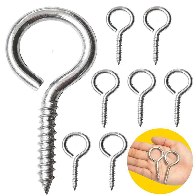 8 PCS M6 304 Stainless Steel Screw Eye Hooks, 2.55 Inch Eye Bolt Eye Screws Heavy Duty Eye Hooks Screw, Load Bearing 200LBS for Indoor & Outdoor Use 8