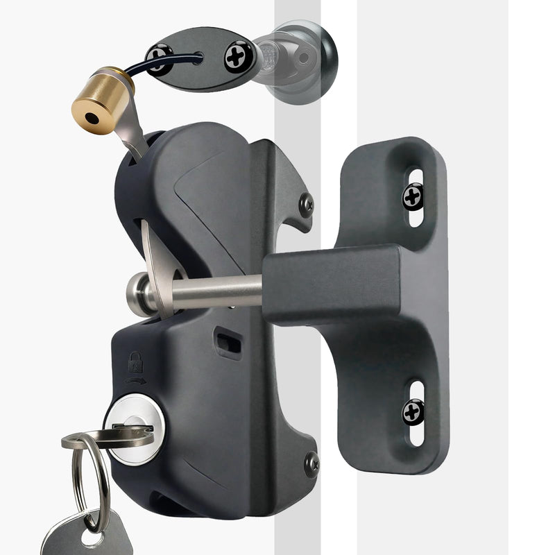 Gate Latch Door Latch with Pull Cable Opened Two-Sided Lockable Door Latch Durable,Versatile & Secure for Metal,Wood,and Vinyl Fence,for Privacy Fence,Outdoor Fence,Barn Door Lock,Wooden Fence(Black)