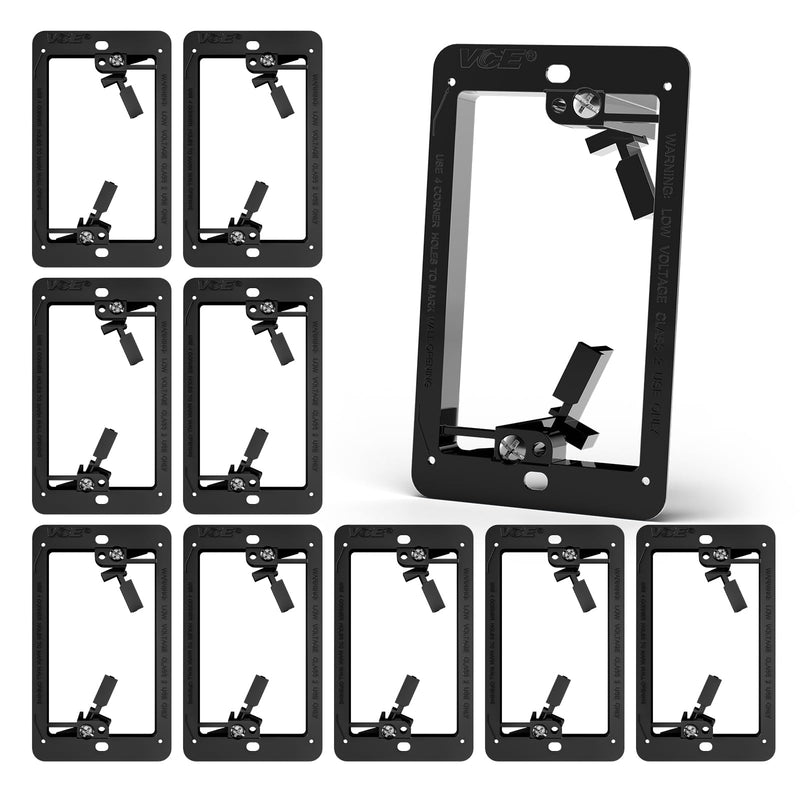 VCE Low Voltage Box Single Gang Wall Plate 10 Pack, Flush Low Voltage Mounting Bracket for Network, HDMI, Coaxial, Speaker, Telephone Cables, Black