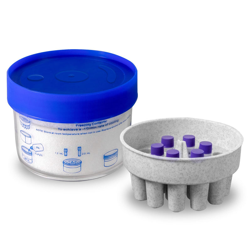 18-Well Cryobox, -1℃(-33.8℉) Freezing Container for 1.2-2mL Tubes | PC box body, HDPE cover, foam liner, isopropanol-based cooling, no liquid evaporation, -80°C compatible, lab research use