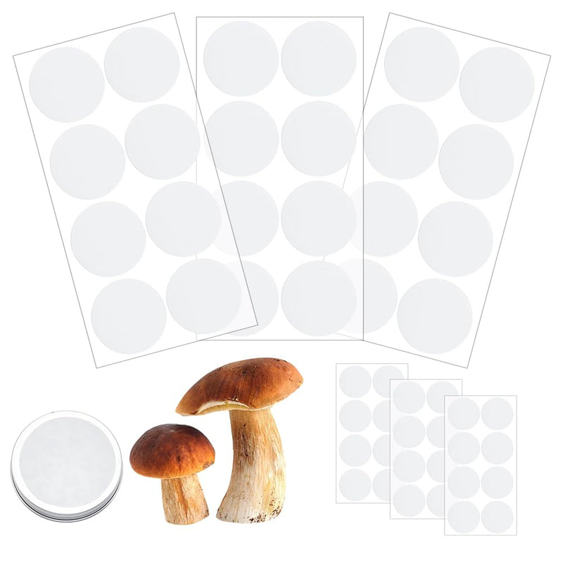 OLYCRAFT 24pcs/3 Sheets White Filter Paper Stickers 2.3 inch Dia Adhesive Filter Disks 0.5mm Thick Round Filter Patch Sticker Wide Mouth Mason Jar Filter for Mushroom Cultivation 59x0.5mm