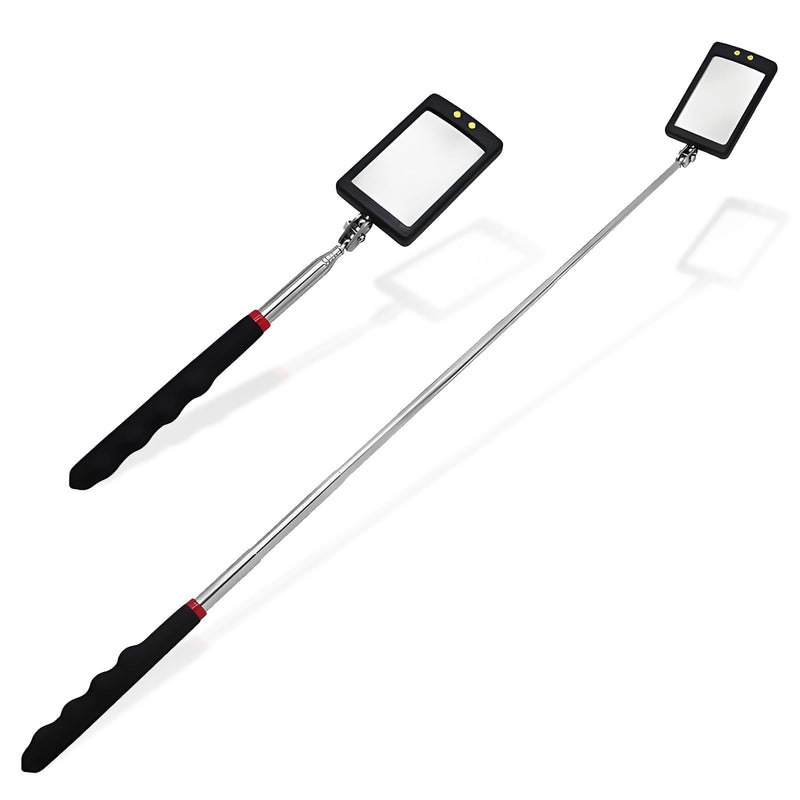 2Pcs Telescoping Lighted Inspection Mirror, 360° Rotation Mechanics Mirror Tool with 34.5" Long Extension Handle, Flexible Inspection Lighted Tool on a Stick for Mechanic, Home Inspector, Automotive