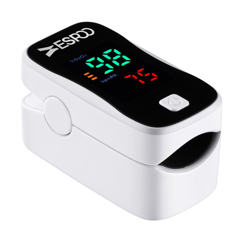 ESPOO Pulse Oximeter, Oxygen Monitor Fingertip with 2 AAA Batteries&Lanyard (White&Black) White&Black