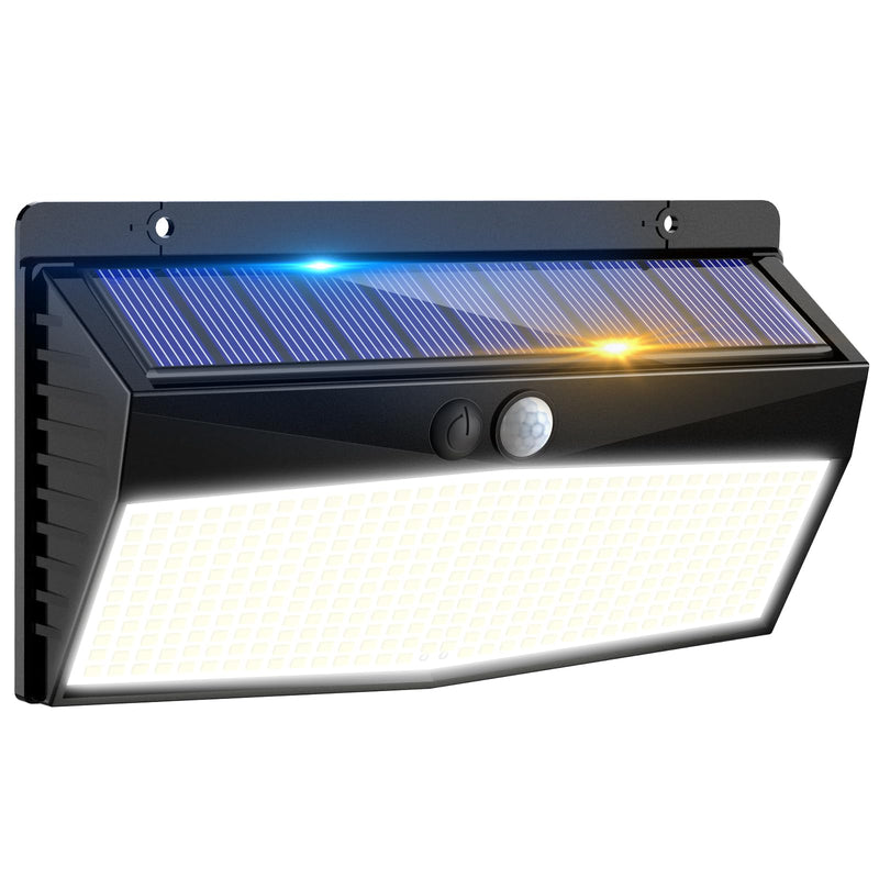 368 LED Solar Lights Outdoor Motion Sensor, Solar Fence Lights with 3 Lighting Modes, Solar Powered Security Lights Waterproof for Outside Yard Wall Garden Backyard Garage Black 1 Pack