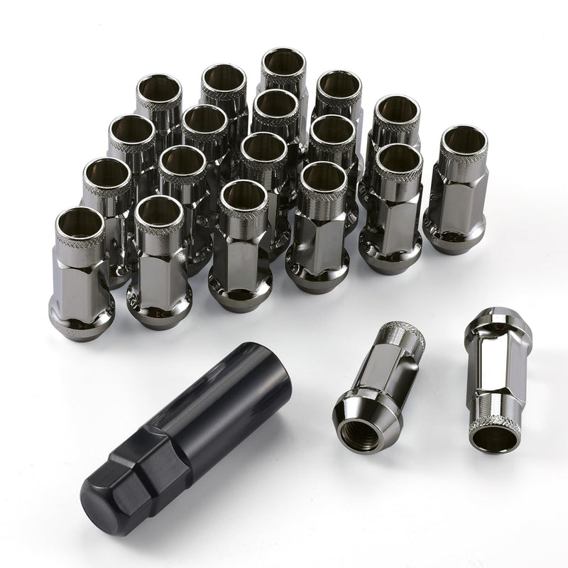 SINGARO 20PCS M12x1.5 Wheel Lug Nuts, Open End Wheel Nuts 40mm, Forged Locknut Racing Nuts, Aluminum Wheels Rims Lug Nuts (Gun-Black) Gun-Black