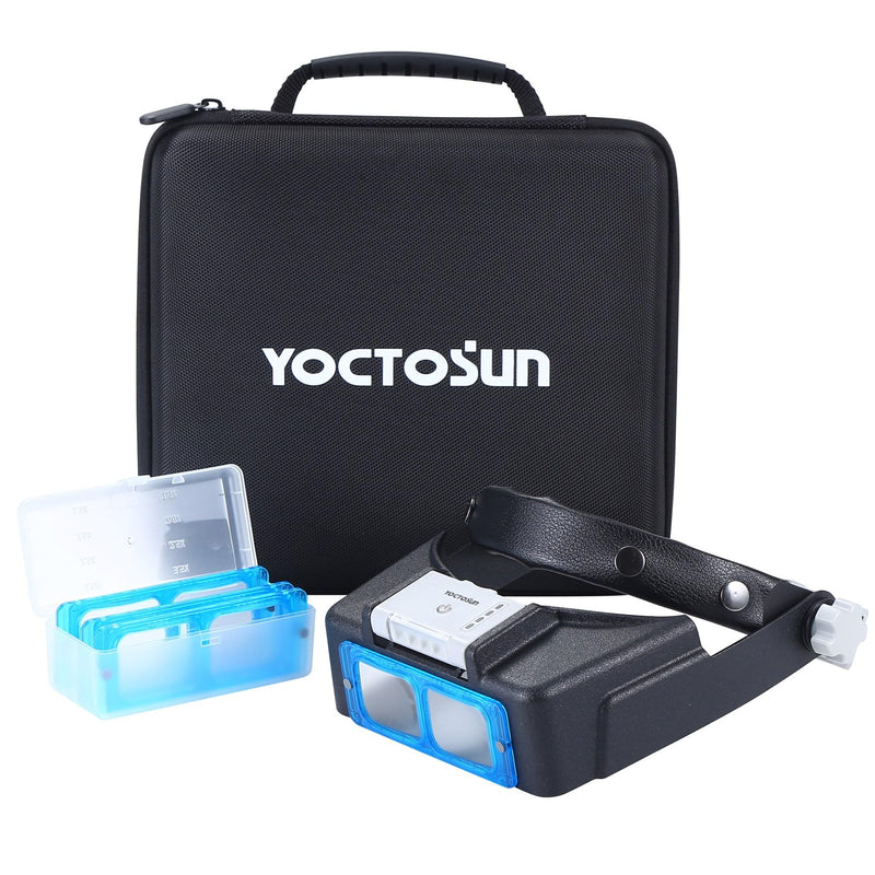 YOCTOSUN Headband Magnifying Glass with 4 LED Lights, 4 Lenses and Storage Case，Magnifying Glasses for Close Work, Hands Free Head Magnifying Visor for Jewelers, Crafts, Hobby