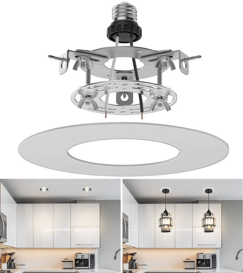 R5 and 6 Recessed Can Light Conversion Kit, Ceiling Light Fixture Upgrade,Pendant Light,Hanging Light, Ceiling Fan Compatible, Equipped with 7¾ Inch Flat Steel Ceiling Medallion, White Finish - NewNest Australia