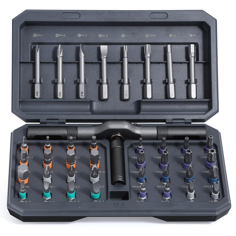 42 in 1 Magnetic Screwdriver Set, DIY Ratchet Screwdriver Set, Multi Bit Magnetic Drive Set with Detachable Ratchet Handle, Portable Compact Repair Tool Kit for Funiture Computer Bicycle Gray Grey