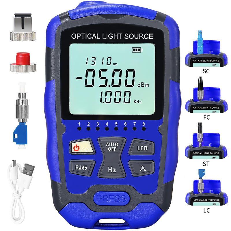 Rechargeable Fiber Optic Light Source A-MC1315 Fiber Optic stabilized Light Source RJ45 Network Testing Single-Mode Dual wavelength 1310 1550nm Suitable for SC/FC/ST/LC Interface with 1 FC-LC Adapter