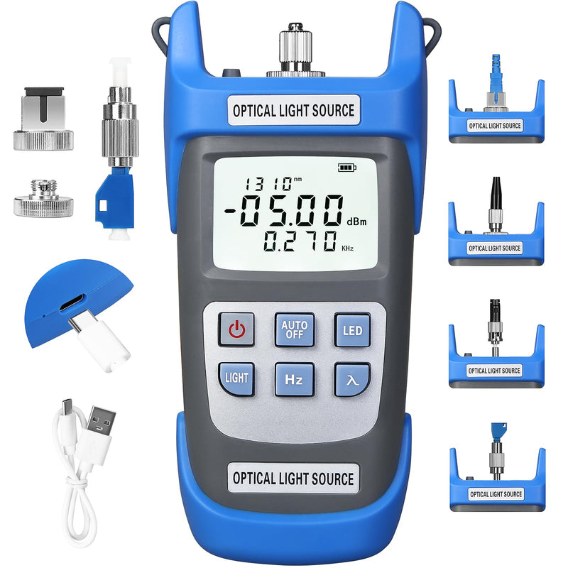 Rechargeable Fiber Optic Light Source A-C1315 Fiber Optic Cable Tester Single-Mode Dual wavelength 1310/1550nm Fiber Optic Power Meter Suitable for SC/FC/ST/LC Interface Equipped with 1 FC-LC Adapter