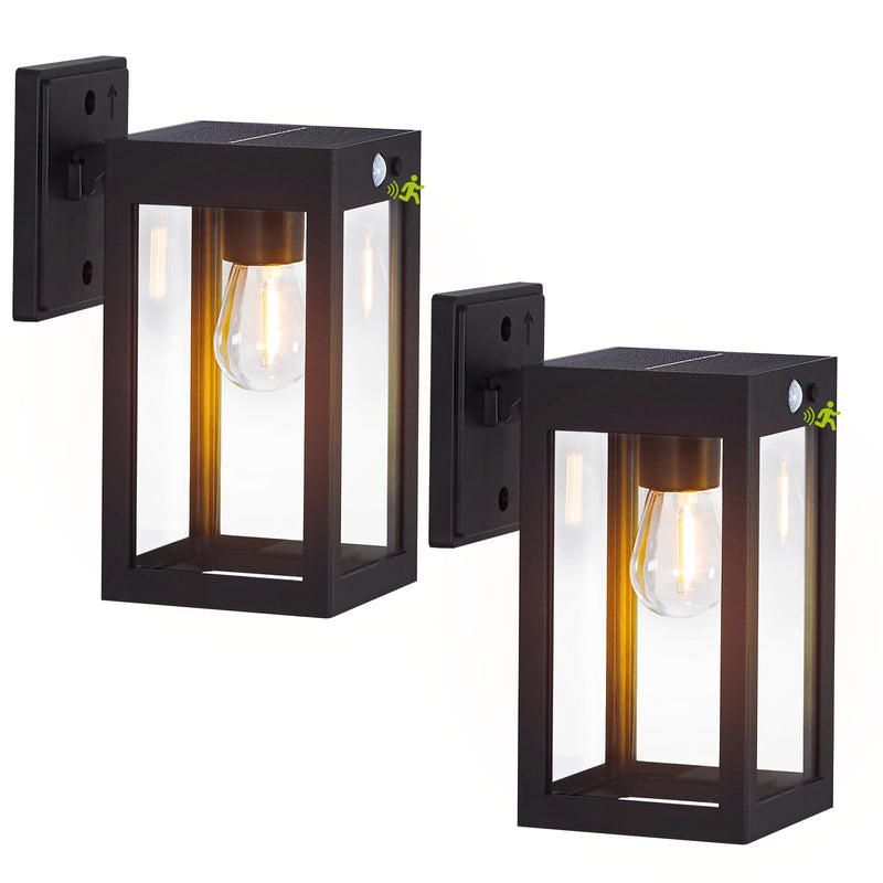 2 Pack Solar Porch Lights Outdoor,Solar Wall Lights with 3 Lighting Modes&Motion Sensor, Dusk to Dawn Sconce Lights Wall Mount,Exterior Wall Lantern Light Fixture for House, Garage,Patio,Shed Black