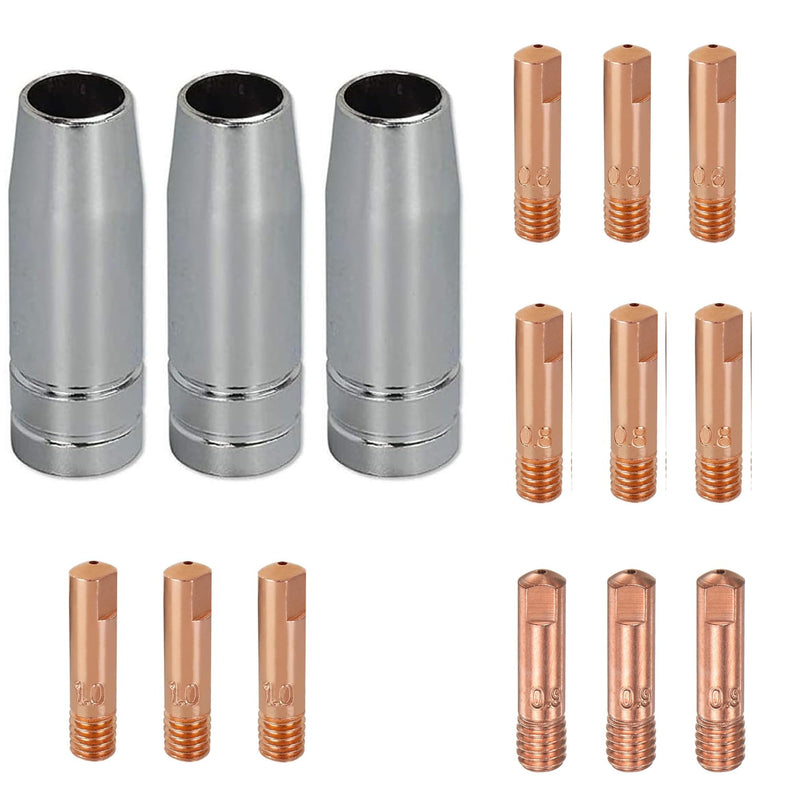 LOTOS MCS15 MIG Consumables Set for MIG225 MIG225SP Welders | Fifteen copper replacement pieces including twelve contact tips plus three gas nozzles | Refreshes welding equipment