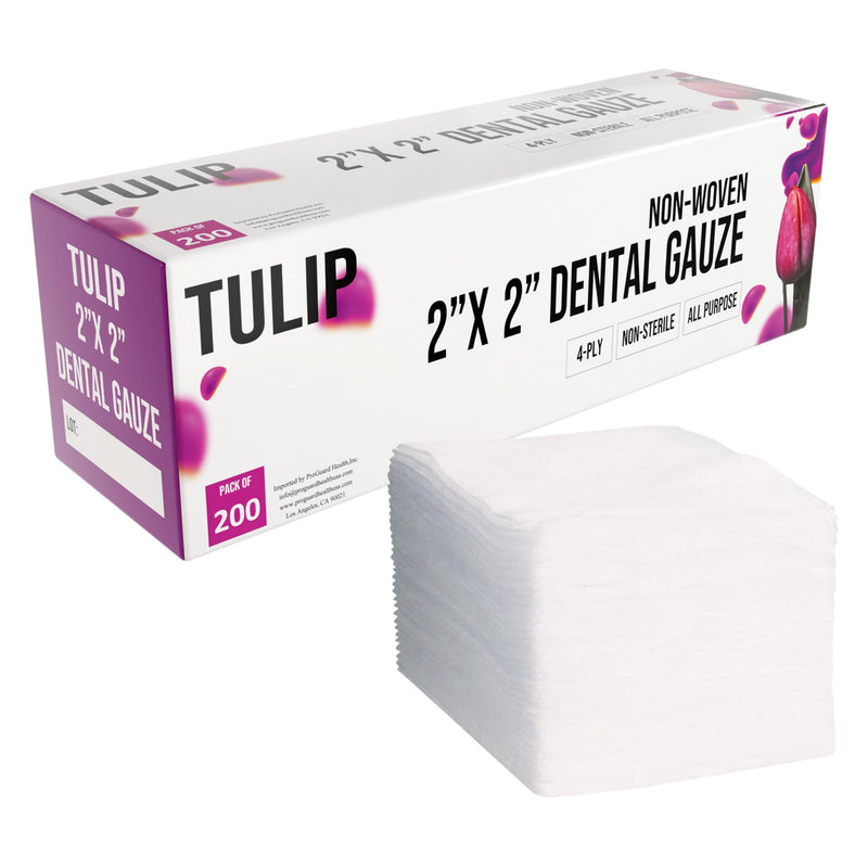 200 Gauze Pads 2x2-4-Ply Non Woven Gauze Sponges - Non Sterile Dental Gauze & Esthetic Wipes - Soft All Purpose Medical Gauze Squares for First Aid Kit, Surgical, Wound Dressing by Tulip 2"x2" (200 Count)