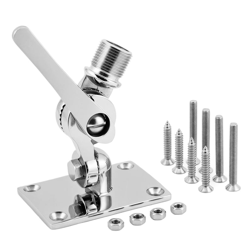 QWORK 316 Stainless Steel Adjustable Ratchet Mount - Marine Grade, Rust-Proof, Highly Polished Finish Base Mount for Boat