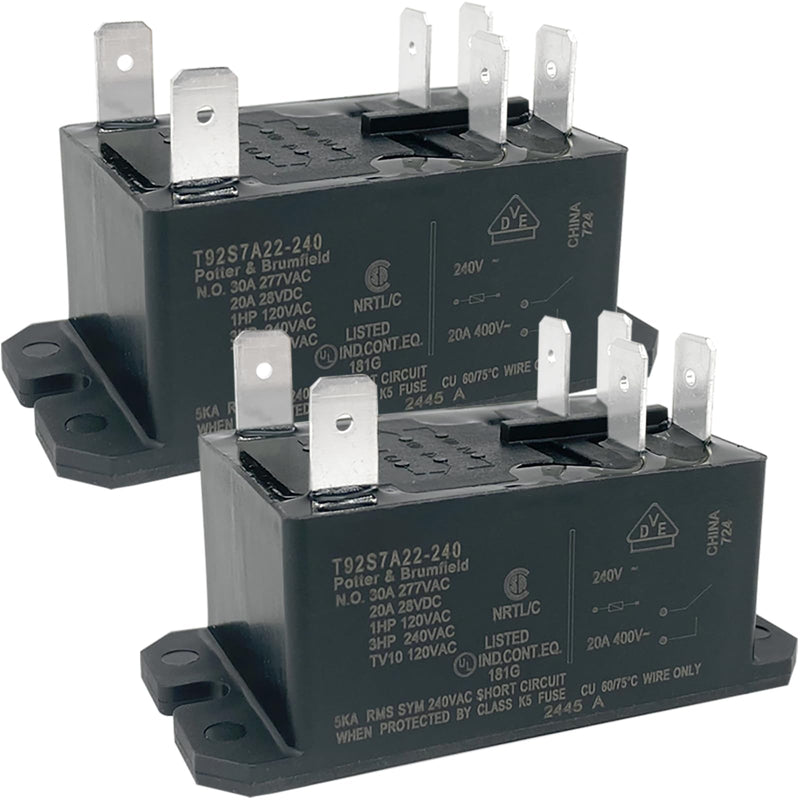 T92S7A22-240 Power Relay (2-Pack), 6-Pin DPST-NO 30A 240VAC Compatible with RV Rooftop AC, Heat Pumps & HVAC Systems, Mechanical Replacement for Blower Motor & Compressor Control 2