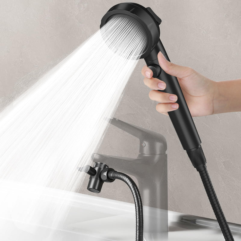 HOWUWEY Sink Hose Attachment for Faucet with 5 Adapters, Tub Faucet Sprayer Attachment, 3 Spray Modes Shower Head with ON/OFF Button, Filtered Shower Sprayer for Tub (Matte Black) Matte Black - NewNest Australia