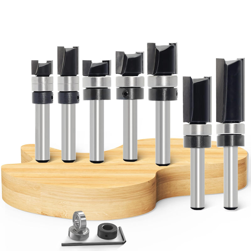 7pcs Pattern Router Bit Top Bearing 1/4 Inch Shank,Top Bearing Flush Trim Router Bit, Router Pattern Bit,Bearing Trimmer and Profiler,Flush Trim Router Bit for Wood Cut,Small Jointing,Trimming 7Pcs*Trim Top Bearing