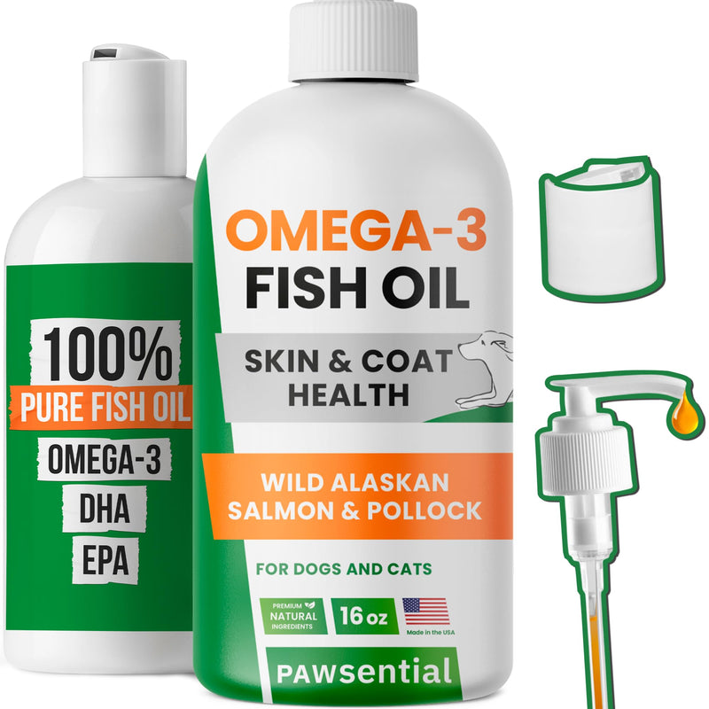 Omega 3 Fish Oil for Dogs - Made with Wild Alaskan Salmon Oil for Dogs; Liquid Fish Oil Supplement for Pets with Omega 3 EPA+DHA Fatty Acids; Real Ingredients, Real Taste — Trusted by Vets! 16 fl oz - PawsPlanet Australia