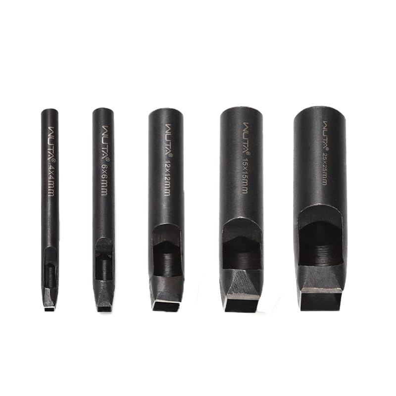 WUTA Square Leather Hole Punch,5PCS Steel Hollow Punch Tool Set for Belt,Watch Band,Leather Crafting（4mm+6mm+10mm+15mm+25mm ） 4mm+6mm+10mm+15mm+25mm (5pcs)