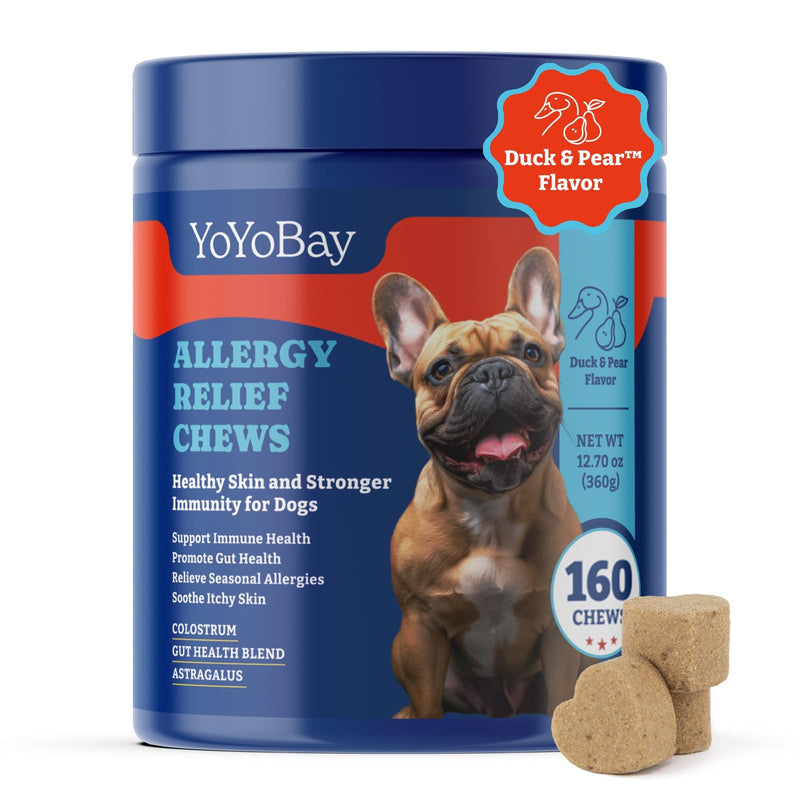 Dog Allergy Relief Chews - Immune Support & Itch Relief with Colostrum, Astragalus Root, 6-Strain Gut Health Blend - Duck & Pear Flavor, 160 Count - PawsPlanet Australia