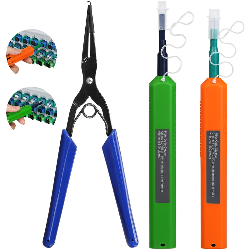 3-piece set of fiber optic flange pliers equipped with SC LC fiber optic cleaning pen fiber optic flange connector insertion tool fiber optic pliers fiber optic flange clamp Blue Flange Pliers+sc Lc Pen