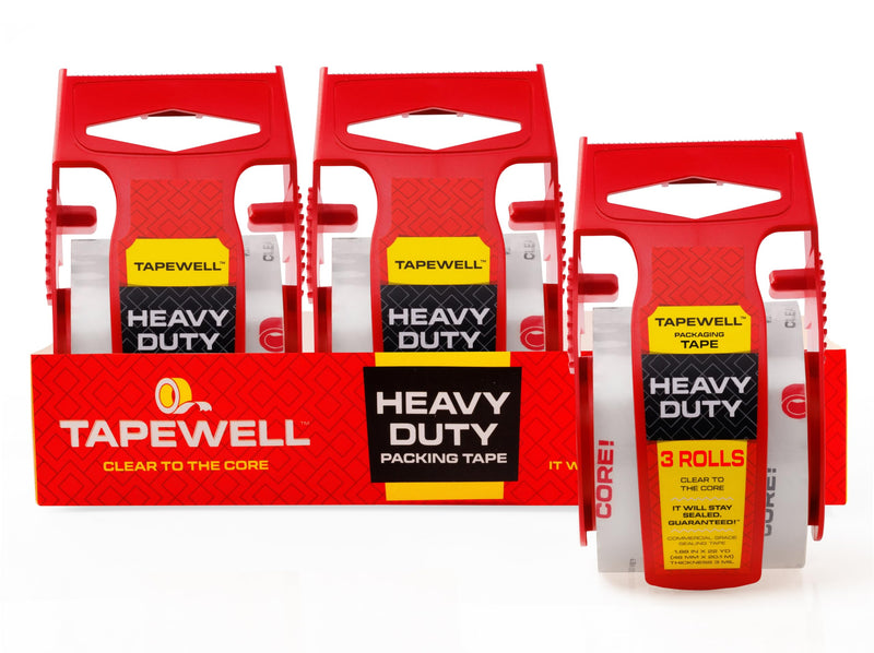Heavy Duty Packing Tape with Dispenser 1.5" Core - 3 Rolls - Clear Shipping Tape for Boxes, Packaging, Mailing & Moving Supplies - 1.88 in. x 22.2 yd. Pack of 3