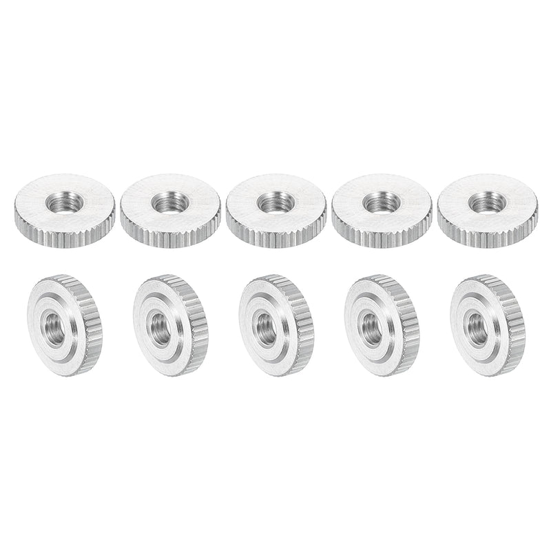uxcell 10Pcs M4 Knurled Thumb Nuts, 304 Stainless Steel Round Knurled Flat Head Through Hole Handle Nut, Lock Adjusting Nuts, Thin Type, Silver 10