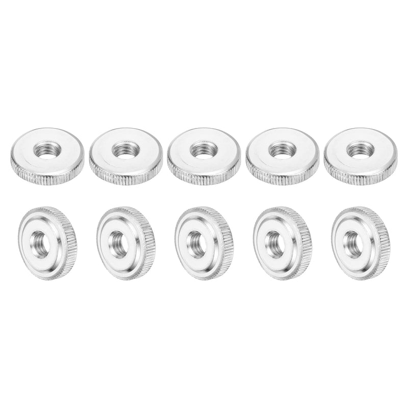 uxcell 20Pcs M8 Knurled Thumb Nuts, Carbon Steel Round Knurled Flat Head Through Hole Handle Nut, Lock Adjusting Nuts, Thin Type, Nickel Plated, Silver 20