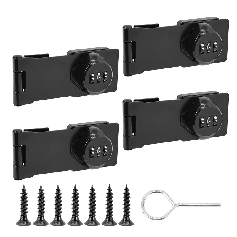 Password Rotary Hasp Locks, Black 4 Pack Cabinet Locks with Combination, Keyless Security Latch for Sliding Barn Door, Gate, Small Door, Closet, Drawers