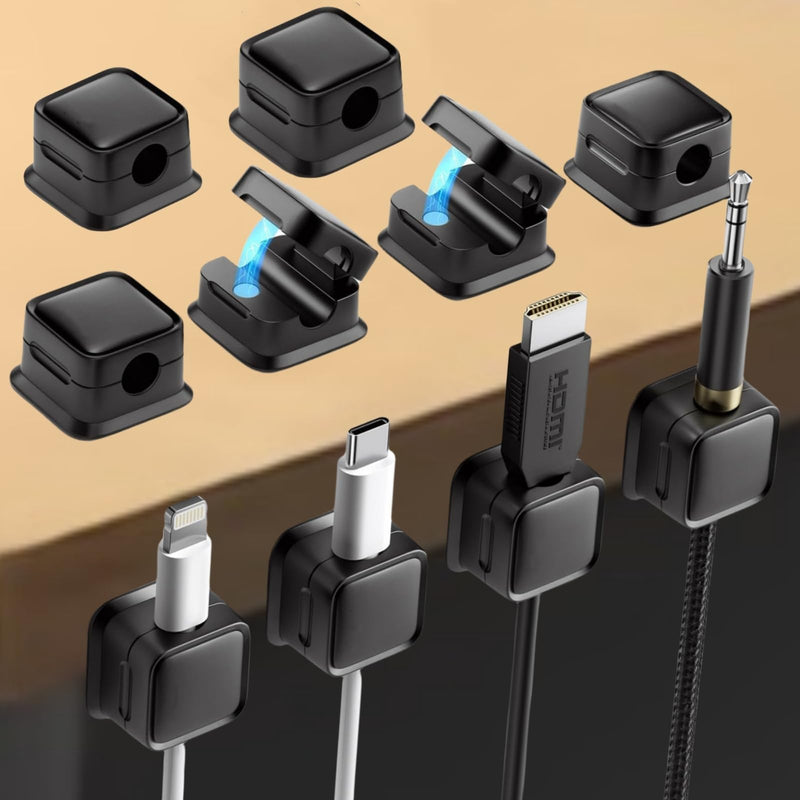 10 Pack Magnetic Cable Clips,Adjustable and Convenient Cable Management, Wire Holder Organizer, Conceal or Arrange Phone USB Charger Cables for Home, Office, Car, Desk, or Nightstand. (Black) Black