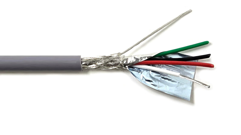 22AWG 4C AMESB Shielded Cable Wire (UL2464) - Flexible Str TC, PVC Ins, OS+Drain+TC BRD, PVC JKT for CNC Machine, Stepper Motor, VFD Spindle (Gray 50FT) 22AWG 4C