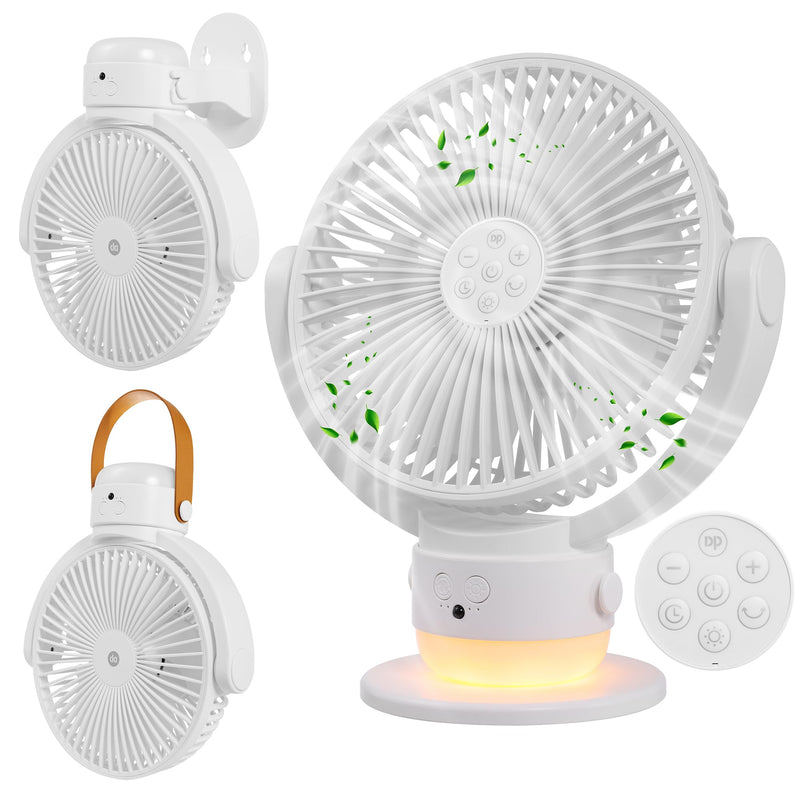 OGZ Portable Fan for Travel Wireless with Remote Timer, 7 Inch Small Desk Fan with LED Night Light 90° Oscillation, Rechargeable USB Fan for Cruise Bed Beside Sleeping Camping Tent White