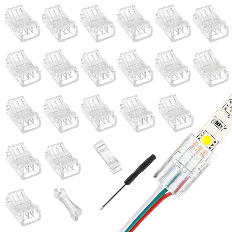 3 Pin 10 mm LED Strip Connector LED Light Connector Strip to Wire Quick Connector RGB Lights Adapter Clear Unwired Gapless Track Lighting Connector for 5050 LED RGB Strip Light(20pcs) 3 Pin 10mm